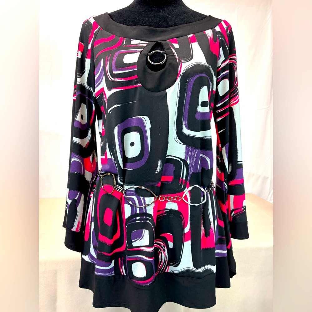 Retro Top/Tunic sz L w/Belt